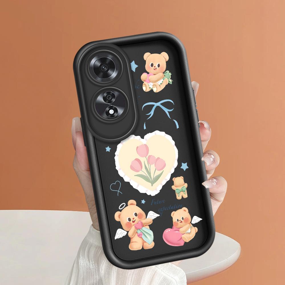 For Realme 11 11x 12x 12 Pro C21 C30 C33 C35 C65 OPPO A18 A38 A60 A96 Reno 10 11 12 Pro Cartoon Flower Bear Pattern Soft Silicone Phone Case
