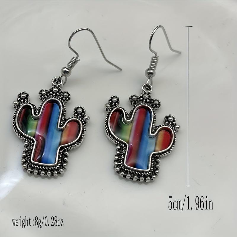 Красочный дизайн кактуса, висячие серьги в стиле ретро, ​​западный стиль, ювелирные изделия из сплава с серебряным покрытием, модный подарок для женщин и девочек