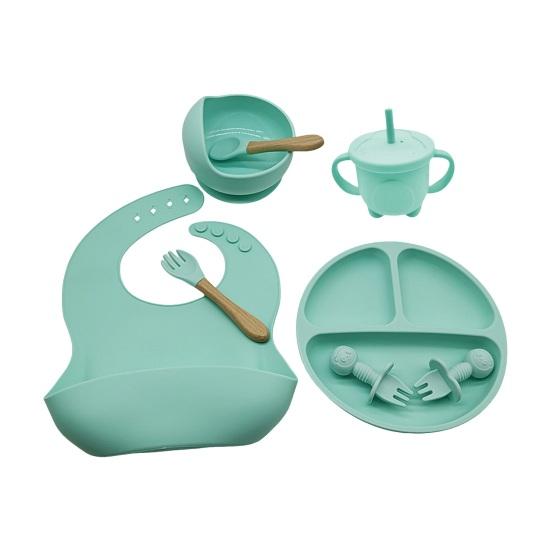 Набор детской посуды с силиконовой присоской, обеденная тарелка, миска, нагрудник, вилка, ложка, чашка-непроливайка, пищевая посудомоечная машина
