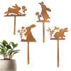 Iron Art Easter Bunny Garden Stakes Easter Rabbit Silhouette Set Rusty Animal Garden Flower Pot Grass Plug-in Decoration