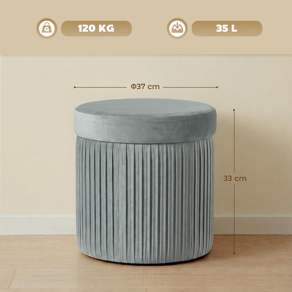 Puff Storage Bench Foldable 35 L 38x38x38 Cm Upholstered In Velvet Storage Chest Dark Gray