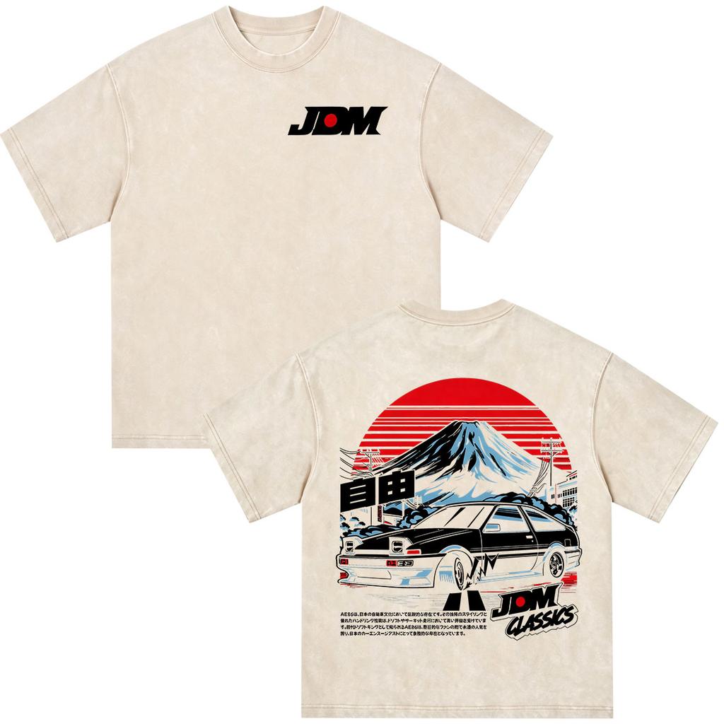Anime Initial D Drift AE86 Fujiwara Tofu Shop JDM Racing Car Vintage Washed T-shirts Men's Women Clothing Short Sleeves T Shirts