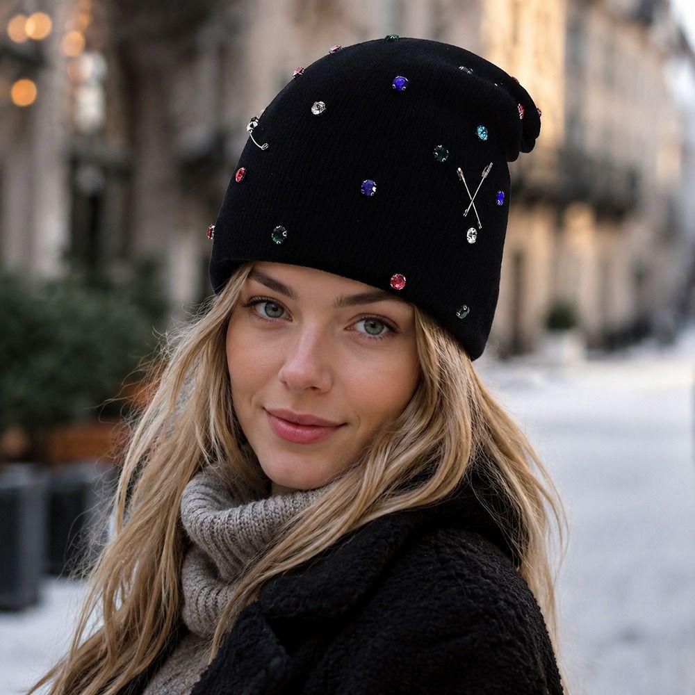 Windproof Beanie Hat Warm Skullies Hat Casual Knitted Pullover Cap for Women