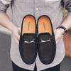 Модные получешки для мужчин, повседневная обувь, черные кожаные мокасины, дышащие тапочки для улицы, легкие мюли, мужская обувь