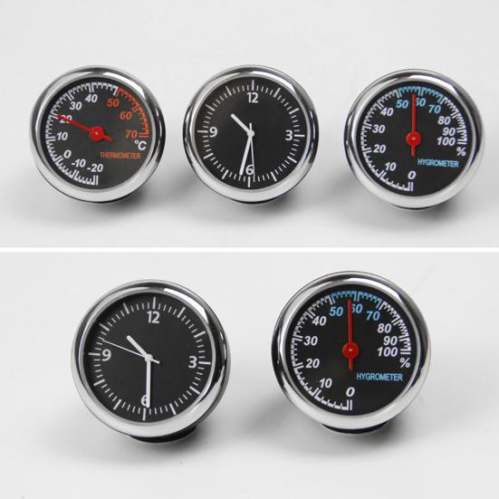 Car Interior Mini Quartz Watch Clock Hygrometer Thermometer Dashboard Ornament
