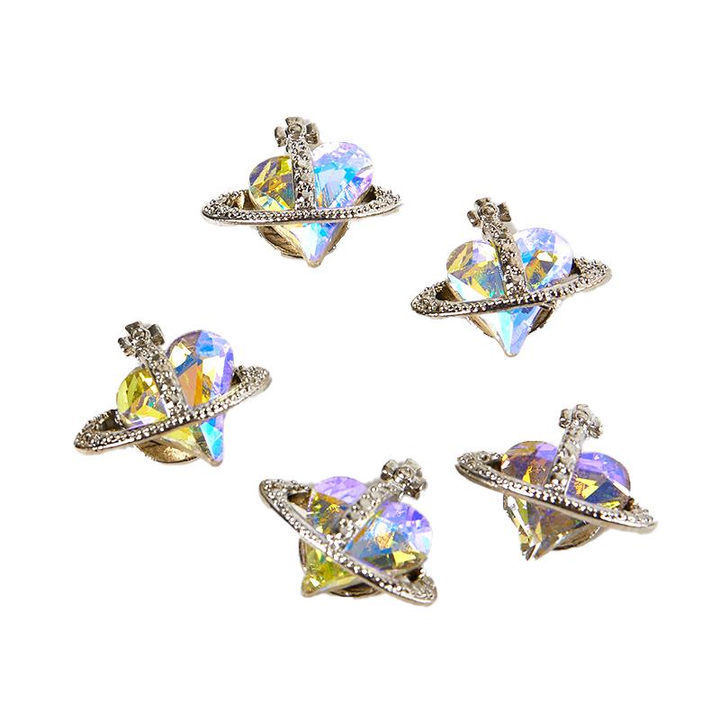 5 шт., кривое наклонное сердце, спутниковое ювелирное изделие из сплава, украшения для дизайна ногтей, аксессуары для ногтей, подвески, принадлежности