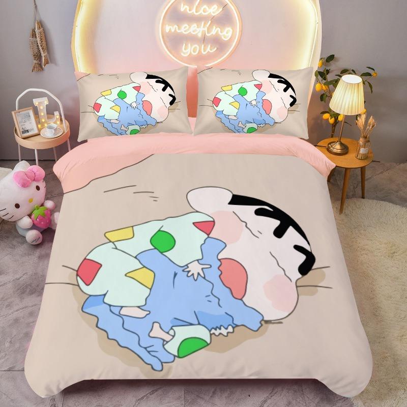 Комплект пододеяльника Crayon Shin-chan Мультяшный комплект постельного белья, Мягкий комплект пододеяльника для дома, комнаты, спальни для мальчика и девочки, Размер Кинг 260x240см