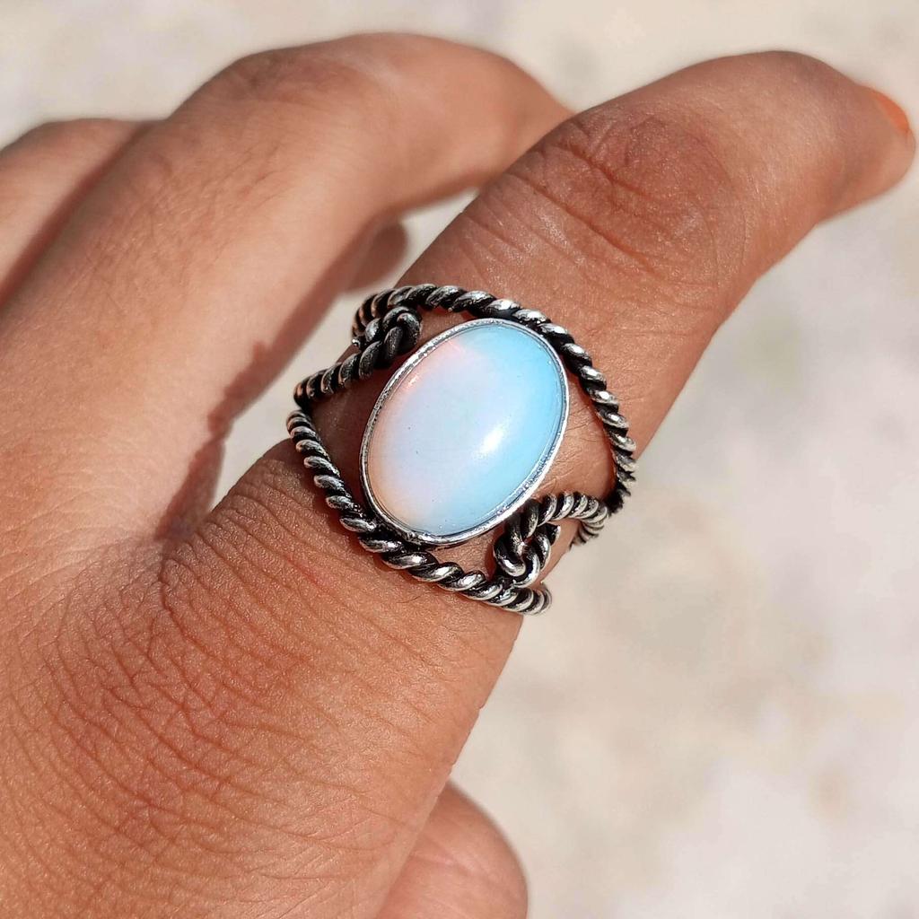 Opalite Gemstone 925 Sterling Silver Plated Adjustable Ring Jewelry NST-J2H27592