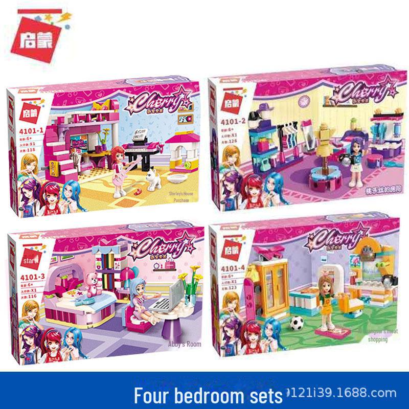 Enlightenment 4101 Girl's Bedroom Building Blocks Set - Educational Pretend Play Toy with Small Particle Assembly.