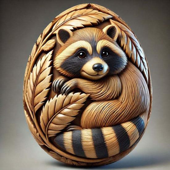 Yousheng Animal Easter Carving Craft Egg Wooden Owl Squirrel Monkey Animals Carved Eggs for Home Tiered Tray Table Decor