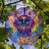 Purple Golden Owl Wind Chime with Stained Glass Outdoor Garden Decor 360 Rotating Hook No Battery Needed Easy Hang Home Art