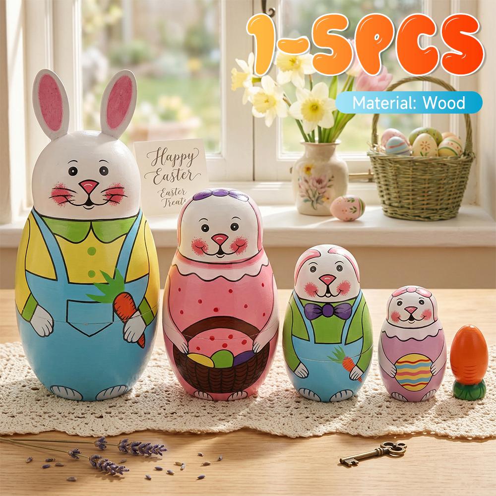 1-5X Easter Bunny Nesting Doll Dolls Toys Wooden Russian Nesting Doll Russian Nesting Stacking Dolls Home Bedroom Craft Supplie