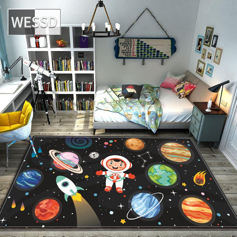 Мультяшный космический ковер для спальни Wasahble Universe Planet коврик для нескользящего милого декора комнаты