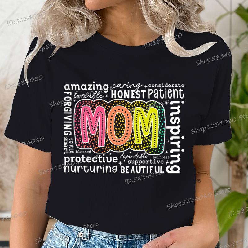 Retro Mother Fashion Casual Tops Gift for Mom Funny T Shirts Mothers Day Classic Tops Mom Life Printed Tshirt Womens Clothing