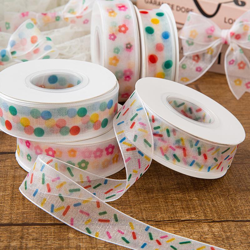 25Я Крафтовый бант 2,5 см Цветной горошек Красивые прозрачные ленты из пряжи DIY Принадлежности для упаковки подарков Легкая лента из органзы