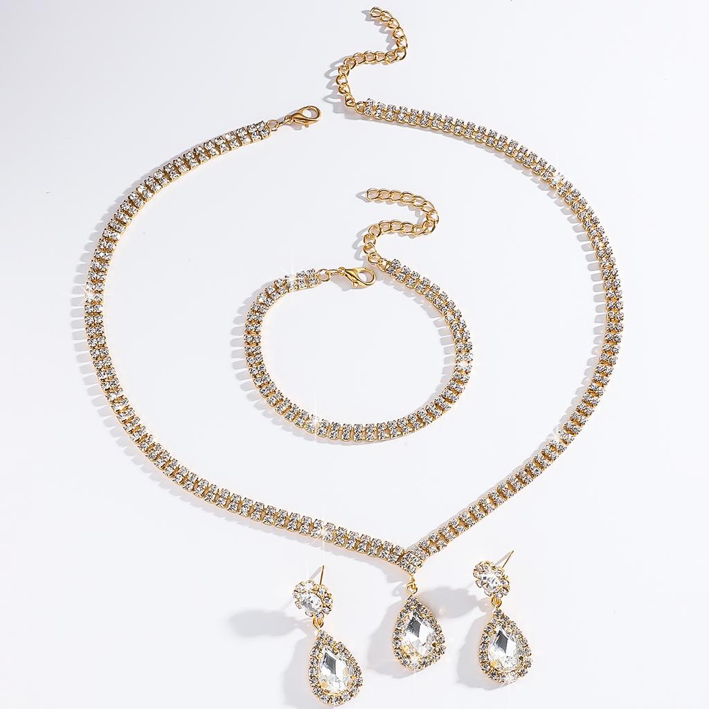 4PC Women's Fashion Water Drop Necklace, Earrings, Bracelets, Zircon Set, Suitable for Wedding, Party, Festival Gifts