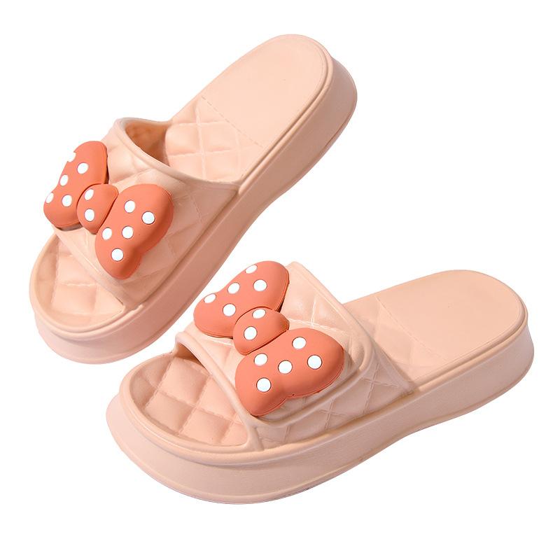Модные летние женские тапочки на платформе с бантом, симпатичные домашние, для ванной, нескользящие, для сада, повседневные пляжные сандалии на плоской подошве из ЭВА