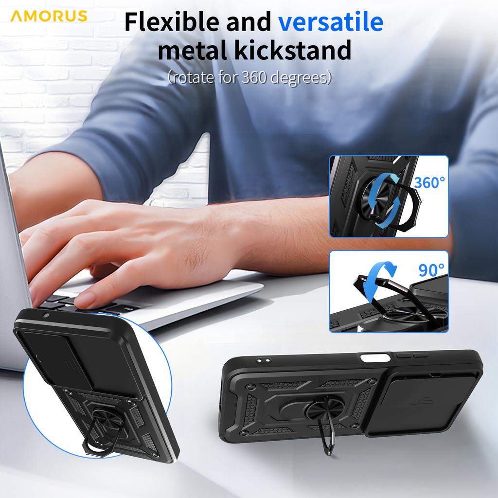 Для Xiaomi Redmi 15 5G (Глобальный) (169 мм) Чехол-подставка PC+TPU для телефона с выдвижной шторкой для камеры - Синий