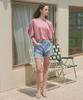 UNKNOWN PLANET Up-232 Asymmetrical Denim Shorts Light Blue