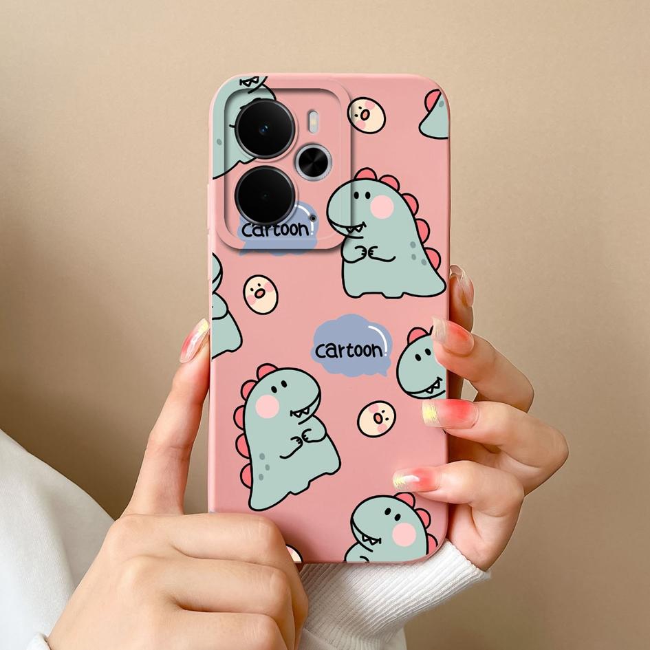 Cover Case For Oppo Realme 14T 14 14X Narzo 10 30 60 P3 C75x A5 Pro Cute Cartoon Dinosaur Pattern Liquid Silicone Anti Fingerprint Shell For Oppo Capa