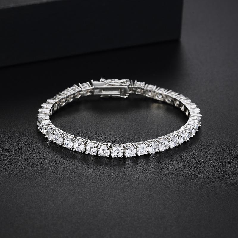 4mm High Carbon Diamond Bracelet Hip-hop Simple and Elegant Couple High-end Super Flash Full Diamond Single Row Diamond Sterling Silver Tennis Chain
