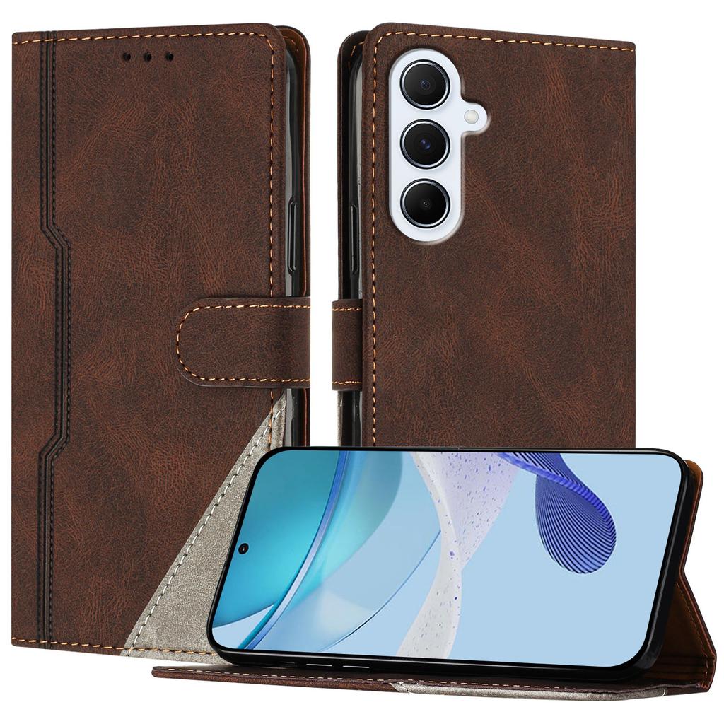 For Samsung Galaxy A56 5G Leather Case Triangle Patchwork Wallet Stand Shockproof Phone Cover