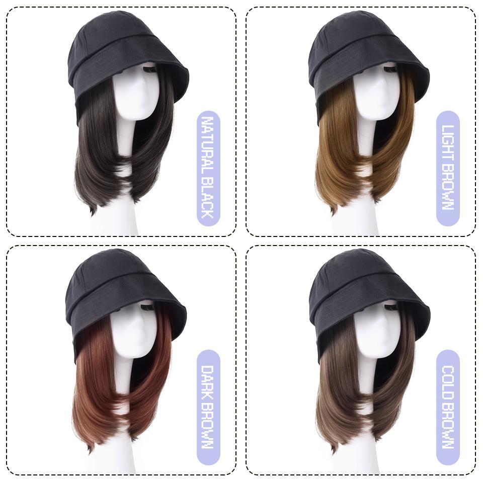 WTB Synthetic Wig Women's Hat Wig One-piece Daily Black Fisherman's Sun Protection Hat Straight Hair Wig Hat Wig Party Wig