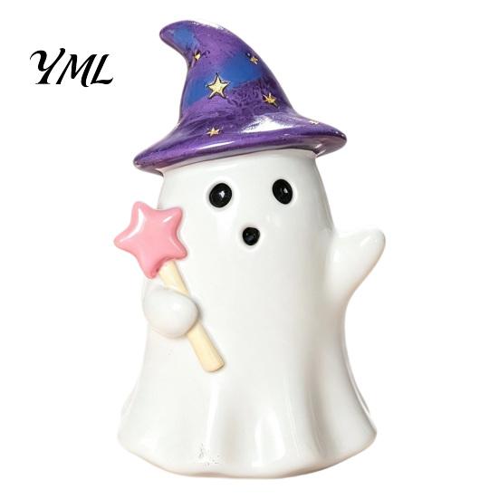 Halloween Ghost Decor Resin Figurine, Creepy Witch Hat Statue, Statue Pumpkin Reading Ornament for Holiday Party Decoration Desktop
