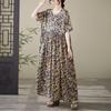 Короткий рукав Плюс размер Хлопок винтажный цветочный новый в платьях для женщин повседневный свободный Макси длинное летнее платье