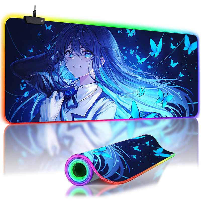 Kawaii Аниме LED Коврик для мыши HD Печать Виртуальный Идол Игровой Коврик для стола RGB Подсветка Нескользящий Коврик для мыши XXL Клавиатура ПК Настольные коврики
