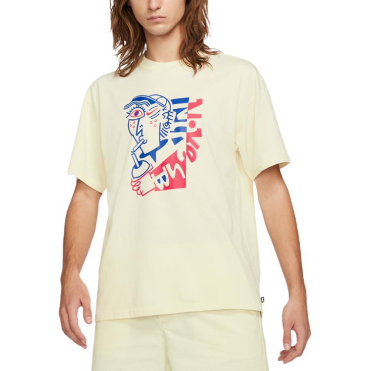 Nike T Shirts Men's Coconut Milk Crew Neck Moderate Straight Fit DD1313-113