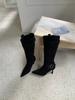 Pointed high-heeled thin boots autumn and winter suede belt buckle straight boots but knee boots women