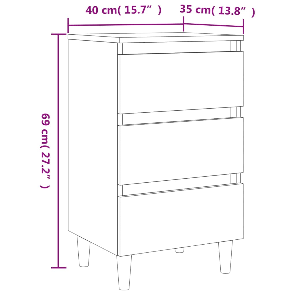 Nightstand with Solid Wood Legs Concrete Grey 40 x 35 x 69 cm