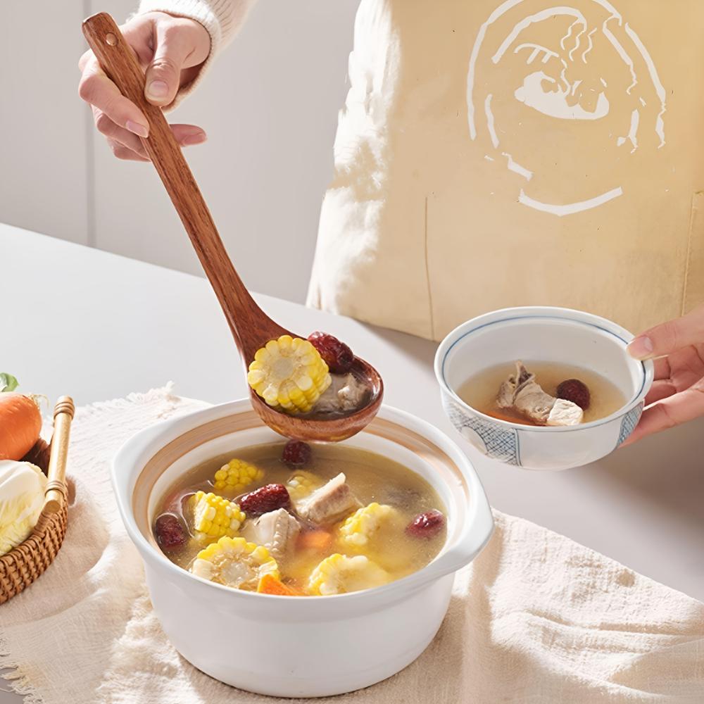 Набор из 5 высококачественных деревянных кухонных принадлежностей - ручка, натуральная деревянная ложка, кухонная лопатка, суповая ложка, антипригарная сковорода, специальная лопатка