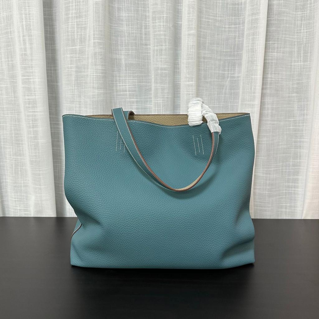 High End Custom-made Full Leather Inside And Outside Double-sided Minimalist High-end Top Layer Cowhide Bag Minimalist Tote Bag Large Bag