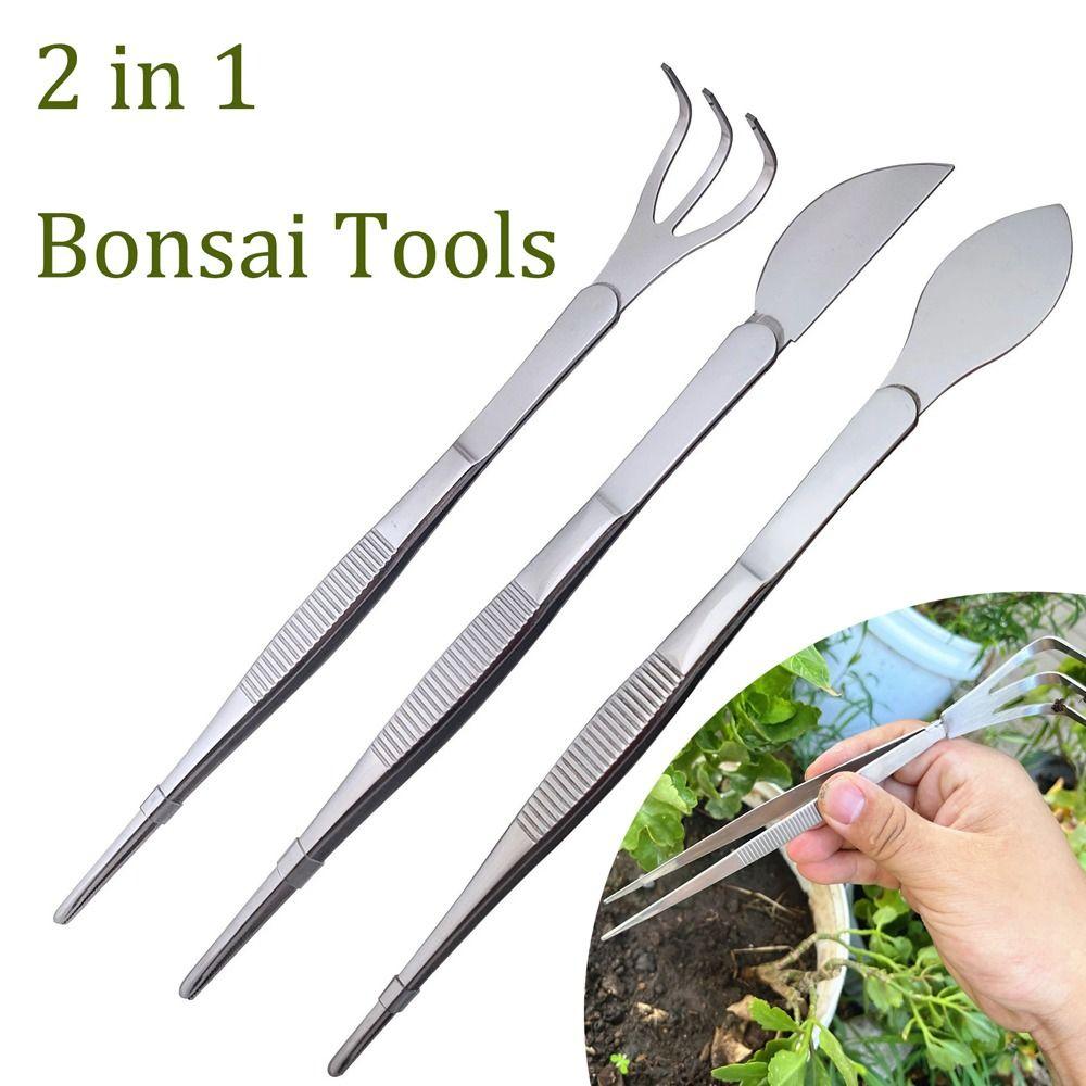 Mini Bonsai Tweezers 2-in-1 Gardening Rake Stainless Steel Root Rake for Succulents Crafting