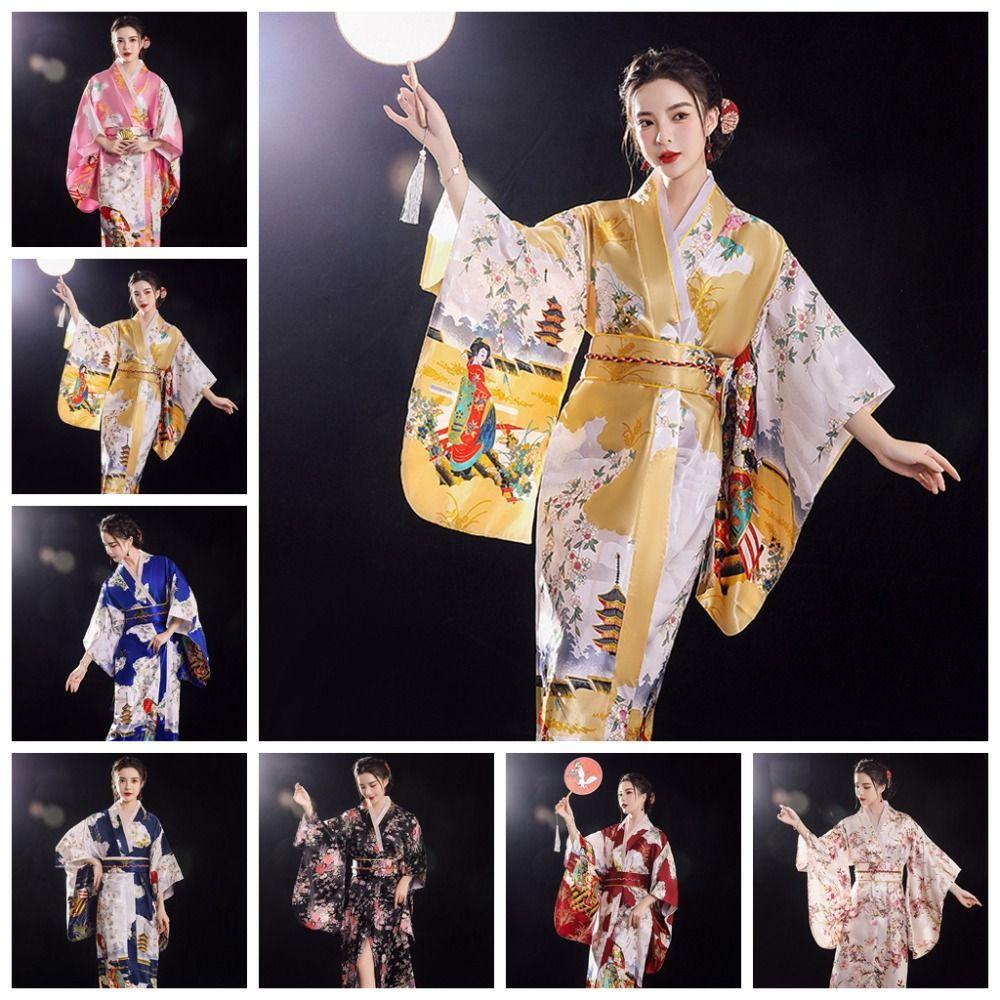 Платье-кимоно с цветочным принтом Сакуры для девочек, карнавальный костюм, банный халат юката в японском стиле, вечерние