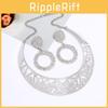 Fashion Solid Color Hollow Design Women Metal Necklace Collar Round Earring Set For All