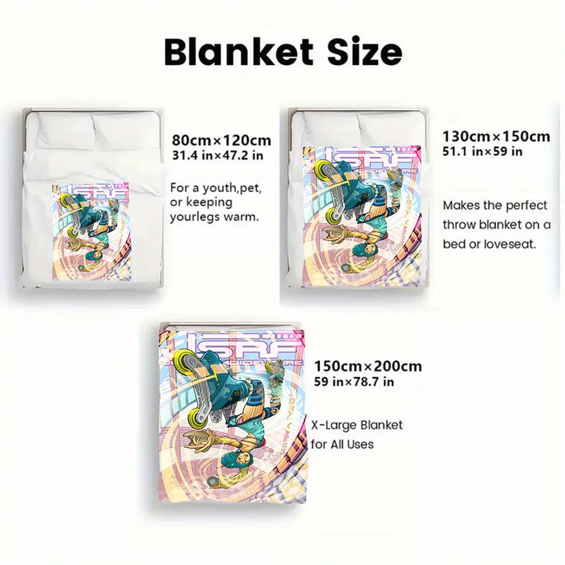 Roller-Skating Girl 2D Flat Pattern Flannel Blanket High quality All Seasons Warmth and Comfort Perfect for Christmas Gifts.MMT0918550