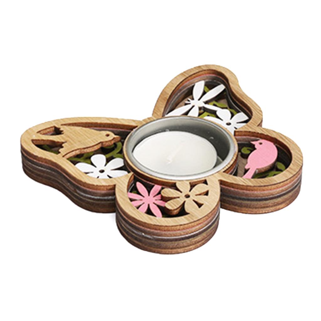 Candle Holder Handmade Wooden Tealight Holder With Flower And Butterfly Heart Designing For Festive Decorations