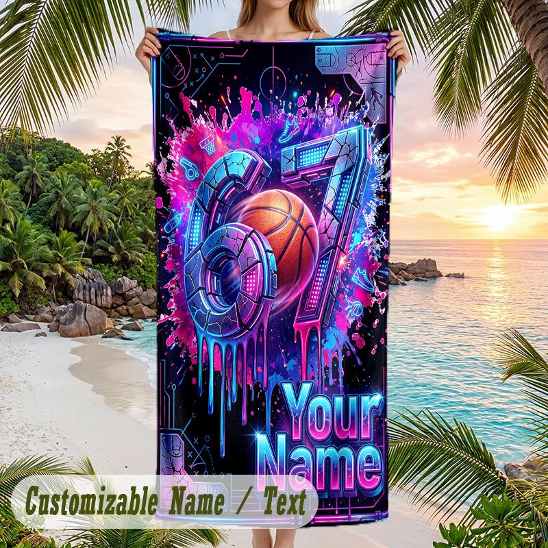 Neon Theme Beach Towel Personalized Custom Name & Text Soft Quick Dry Beach Towel for Swimming Travel