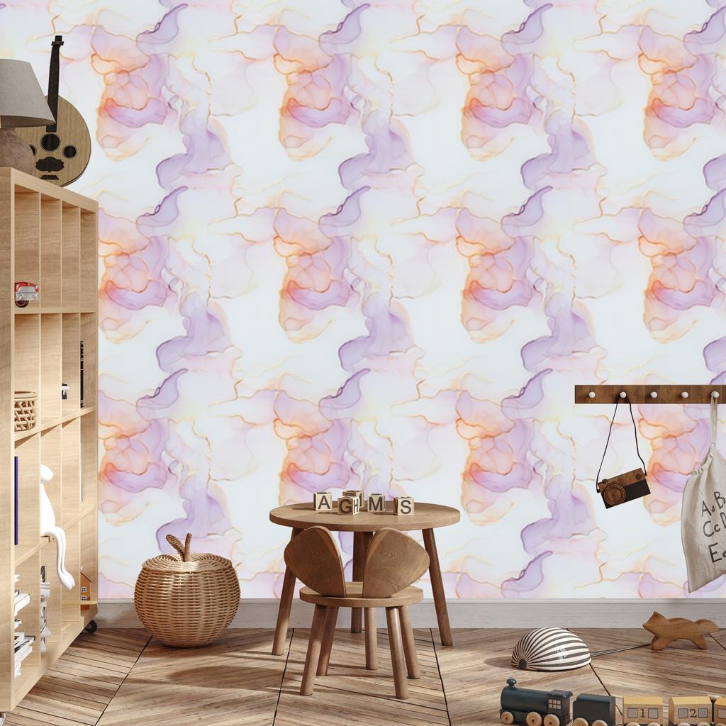 Ink Wallpaper Light Gray, White, and Lavender 50x1000