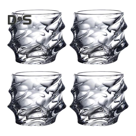 1/2/4Pcs Glass Whiskey Glasses Heavy Thick Bottom Bar Bourbon Glasses Faux Crystal Whisky Twisted Glass Tumblers Poker Night Drinkware