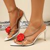 Fashion 2025 Summer Plus Size Women's Modern Sandals Floral Pointed Toe Crystal Slip On Thin Heel Sandals Fashion Open Toe Party Dress