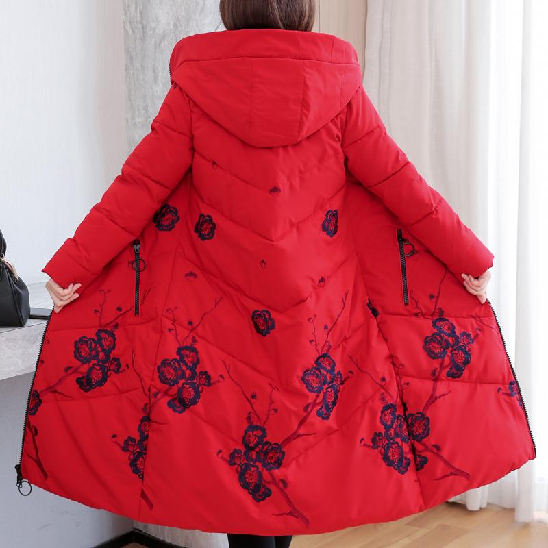 Women's Winter Jacket Hooded Embroidery Plus Size Coat Female Casual Thick Long Parkas