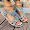 Мода 2025 Лето Сандалии больших размеров Женские Плоские Повседневные Дышащие Стразы Эластичная лента Модный Темперамент Женская обувь