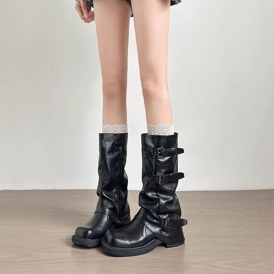 Ботинки на толстой подошве с плиссированным коротким голенищем в стиле Spice girl, осень 2025, новый нишевый дизайн, тонкие ботинки мартин, ботинки-трубы для брюк, женские