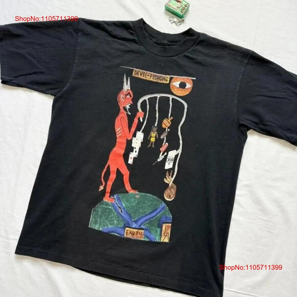 90s House Of Blues Devil Fishing Black T Shirt Nh25096 Long Or Short Sleeves Vintage Washed Stylish Graphic Comfortable Casual