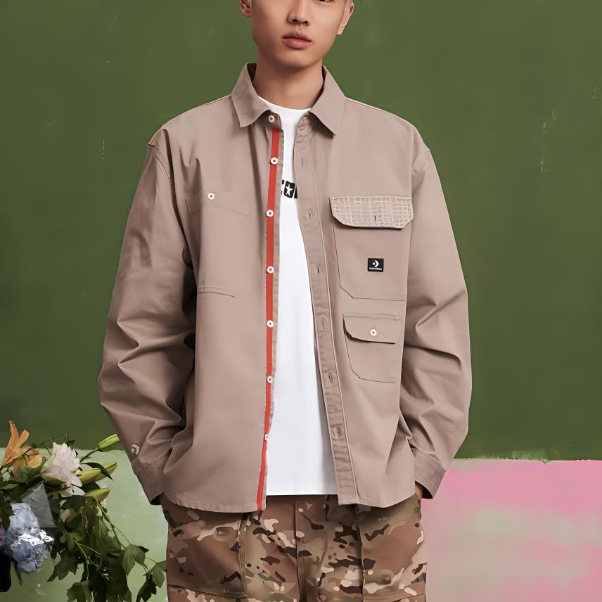 Converse Рубашки CNY Мужские Хаки Лацкан Умеренный Другое 10026808-A02