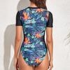 Sept Fashion Women's Short Sleeve Printed One Piece Surf Swimsuit Bikini